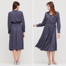 Elegant Navy true Wrap traditional classic mature career cottagecore Dress M