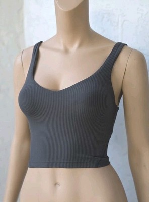 Lululemon Cropped Ribbed Align Graphite Grey Tank Top Built-In Shelf Bra Size 0