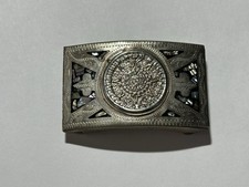Vintage Mexican Aztec Mayan Calendar Men's Belt Buckle Abalone