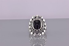 Sterling Silver Domed Black Onyx Bead Pebble Dome Statement Band Ring 925 Sz: 7