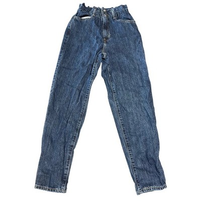 Levis High Rise Paperbag Waist Mom Jeans Dark Wash Blue Tapered Leg Size 25