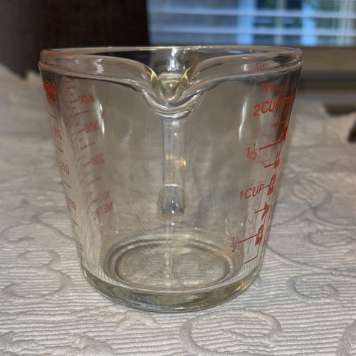Vintage 2 Cup 16 oz 1 Pint Pyrex 516 J Glass Red Letter Measuring Cup D-Handle - Picture 3 of 11
