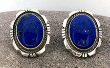 Navajo Renell Perry Lapis Lazuli & Sterling Silver post earrings signed