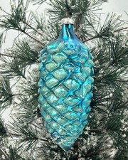 Vintage Blue Bumpy Pine Cone Pinecone Mica Glass Christmas Ornament Germany