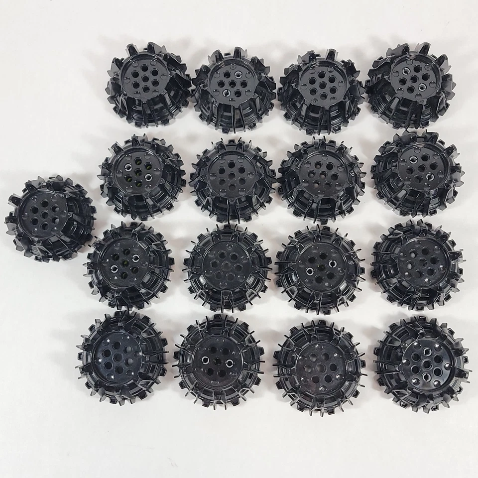 26X LEGO Black Hard Plastic Wheels Small Cleats Flanges Parts Lot 64711 64712 - Image 3 of 4