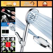 High Pressure 8-Mode Handheld Shower Head - Anti-Clog Nozzles, Power Wash, 6ft H