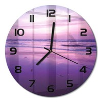 Runde Wanduhr Glasuhr Aus Glas Sonnenuntergang Meer Schwarze Zeiger Fi30 Cm