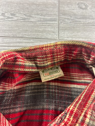 Camicia Vintage 5 Brother Uomo 2XL Plaid Rosso Flanella Union Made in USA - Foto 8 di 9
