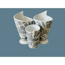 5 Piece Set of Ceramic French Fries & Sauce Cup in Newspaper Print by MH