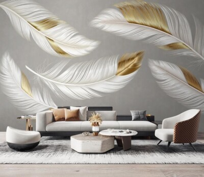 3D White Feather G260 Wallpaper Wall Murals Removable Self-adhesive Honey