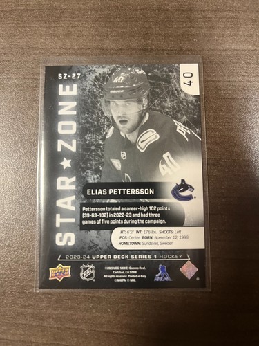 Elias Pettersson 2022-2023 Upper Deck Series 1 Star Zone SZ-27 - Picture 2 of 2