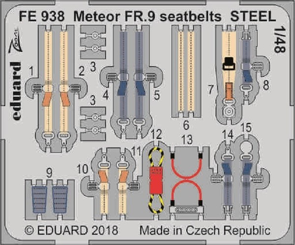 MW22 Eduard FE938 Meteor FR.9 Seatbelts Steel 1/48 Zoom Set For Airfix-image