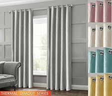 Thermal Embossed Dimout Ringtop Eyelet Readymade Curtain Pair