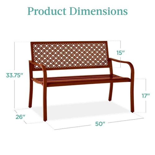 2-Person Rust Metal Outdoor Geometric Garden Bench - Picture 7 of 7