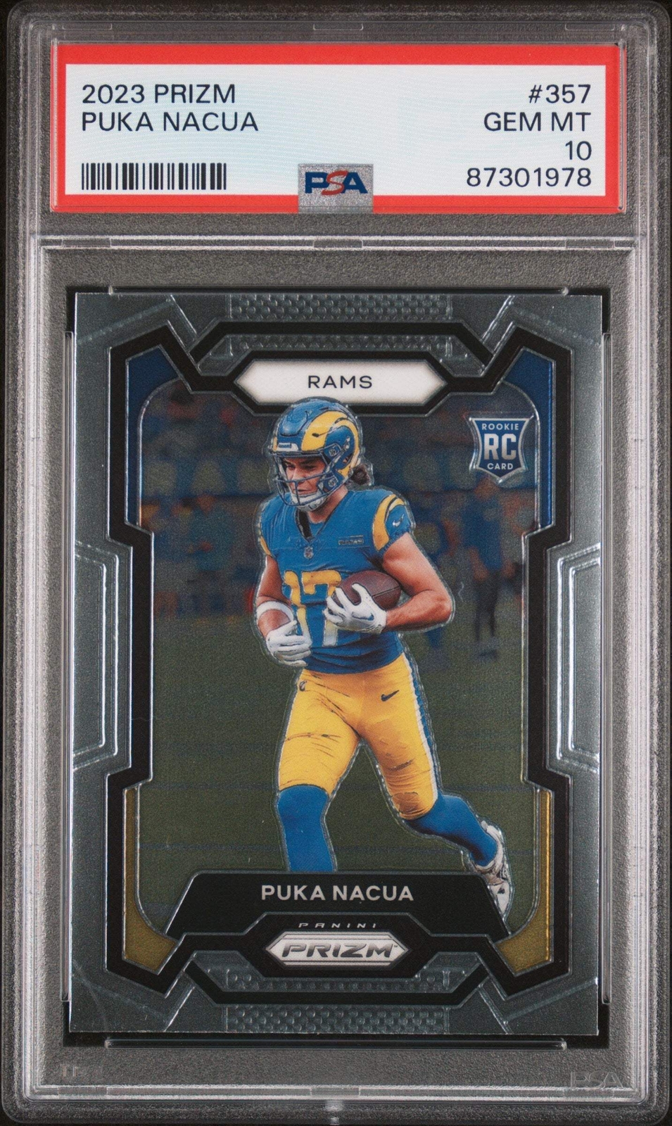 Graded 2023 Panini Prizm Puka Nacua #357 Rookie RC Football Card PSA 10 Gem Mint view 1