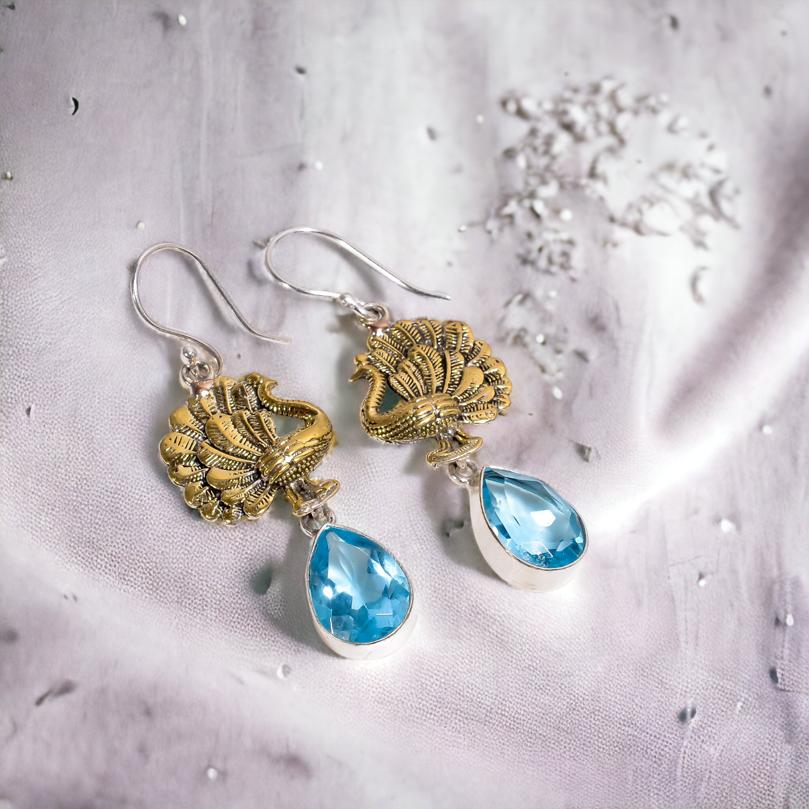 Wedding Gift For Her 925 Silver Natural Swiss Blue Topaz Drop/Dangle Earrings