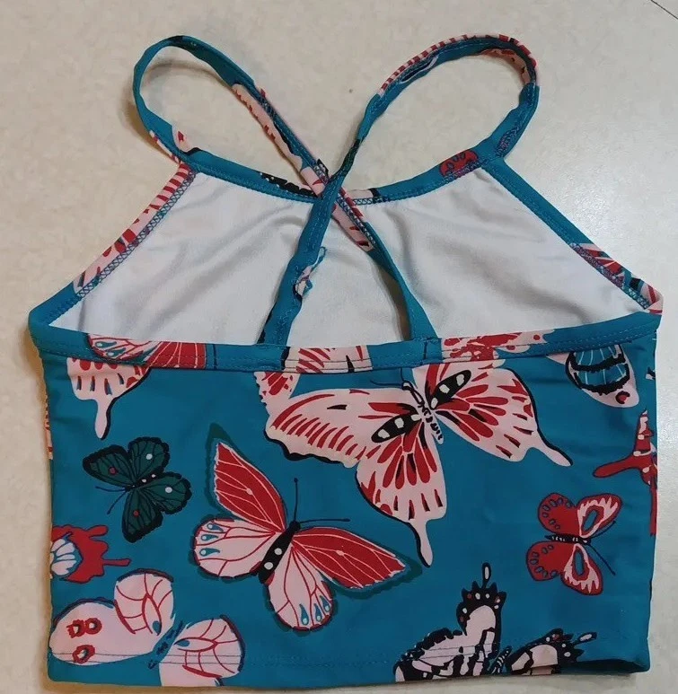 Top de natación Hanna Andersson para niñas 110 CM 5 EE. UU. azul rosa mariposas Foto 3 de 4