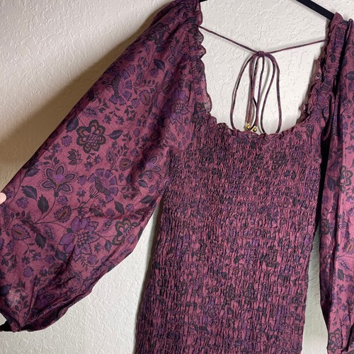 Free People Smock It To Me Mini Dress Ruffle Floral Printed Smocked Bodycon M - Picture 4 of 12