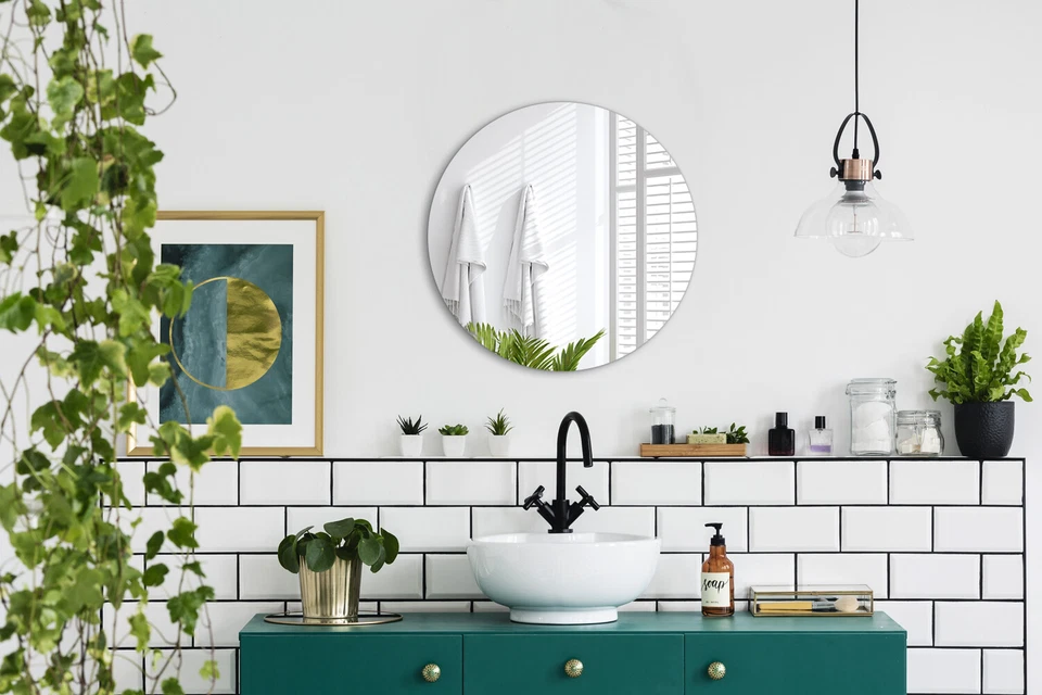 Espejo de baño redondo sin marco con fijación mural 70 cm de maquillaje moderno - Imagen 4 de 4