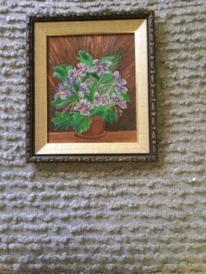 Framed  Oil Painting Violets In A Pot