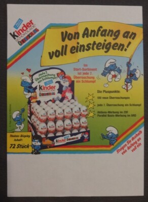 Ferrero Werbeblatt Schlümpfe Überraschungsei Folder 80er Mega Selten