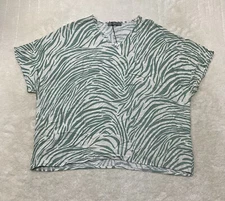 Pixi Ivy Womens Size M Multicolor Animal Print Short Sleeve V Neck Top 