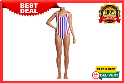 No Boundaries Juniors' Americana Stripe One Piece Swimsuit White