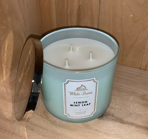 Bath Body Works White Barn Lemon Mint Leaf 3 Wick Scented Candle