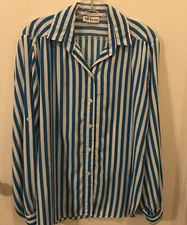 ALL HOURS Paris/Milan Medium Woman’s￼blouse blue and white long sleeve