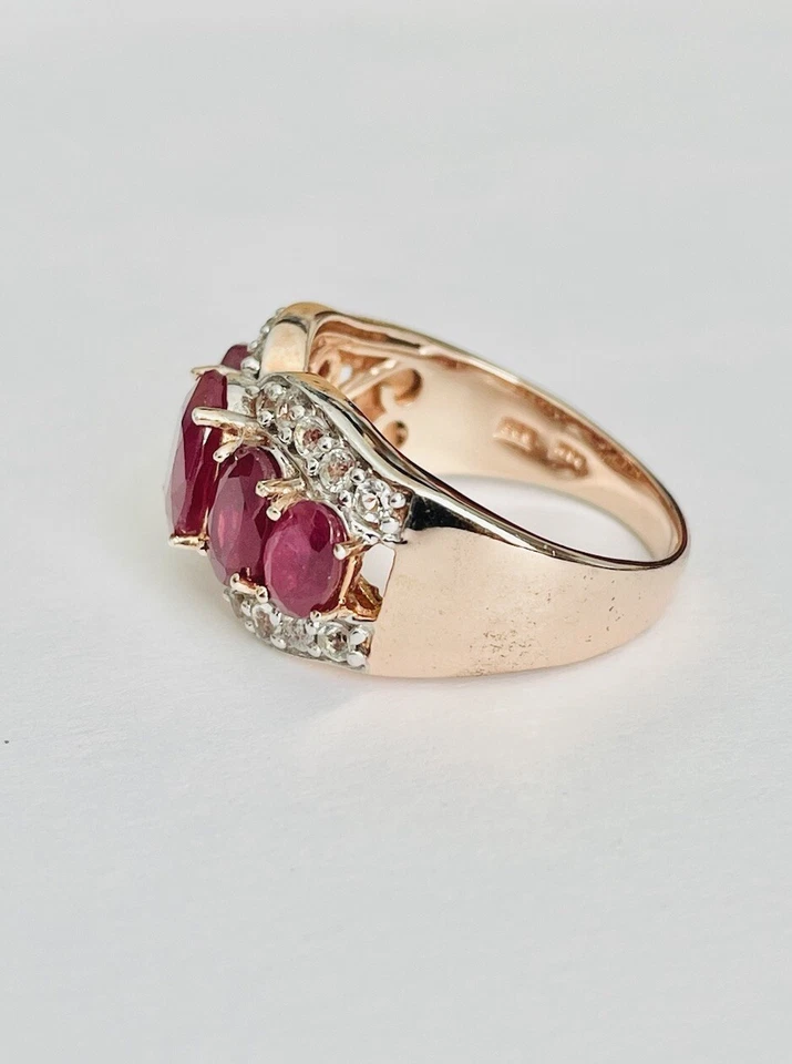 8ct Vintage Rubies and White Sapphires in Rose Gold Vermeil Cocktail Ring Sz 10 - Image 4 of 4
