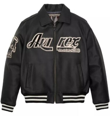 New Men's Avirex Black Fashion Ace 2 Real Bomber American Flight