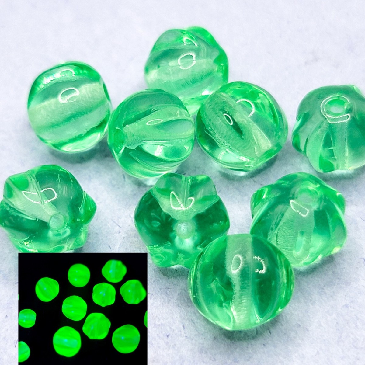 Green Melon Uranium Glass Beads Czech 5mm 7mm 10pcs