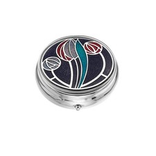 Mackintosh Tulip and Rose Bud Enamel Large Pill Box Sea Gems three compartments