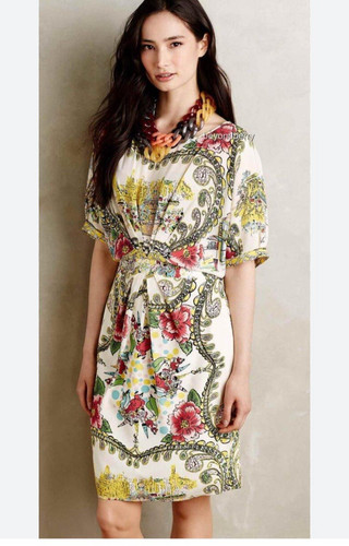 Anthropologie Dress Size 2 Paris France Collette Dinnigan Floral Garden Silk