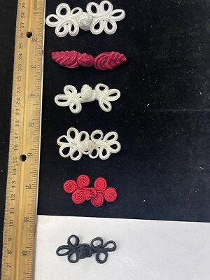 set 6 Chinese frog button closure red magenta black white craft doll 3 , 5 loops