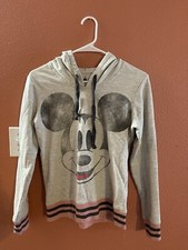Disney Parks MICKEY MOUSE Gray Long Sleeve Hooded Hoodie Sweater Women's XS