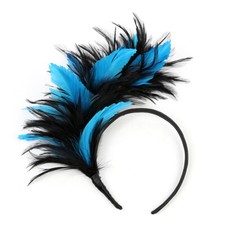 BLACK  TURQUOISE FEATHER FASCINATOR/CROWN/TIARA ON HEADBAND, SPRING RACES