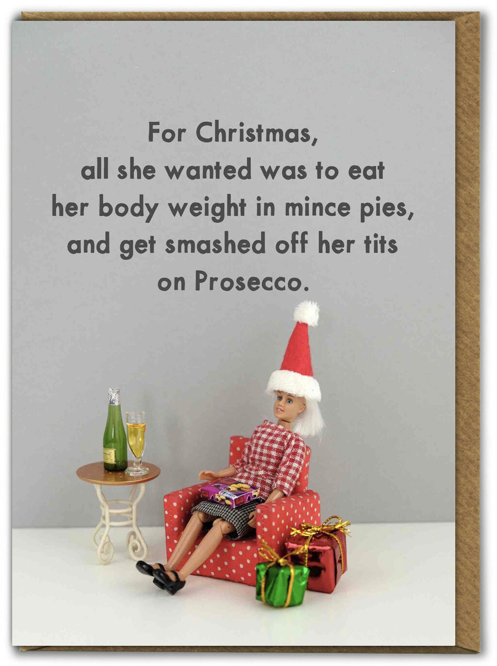 Funny Dolls Christmas Mince Pies Prosecco Joke Card Humour Comedy Xmas Festive
