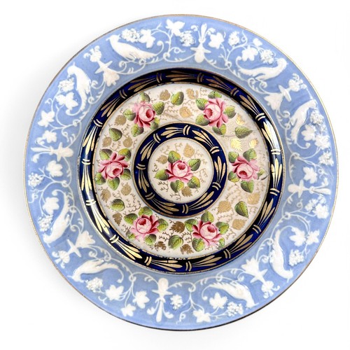 Rare New Hall Staffordshire porcelain 7pc dessert set, resist blue roses c. 1820 - Picture 23 of 24