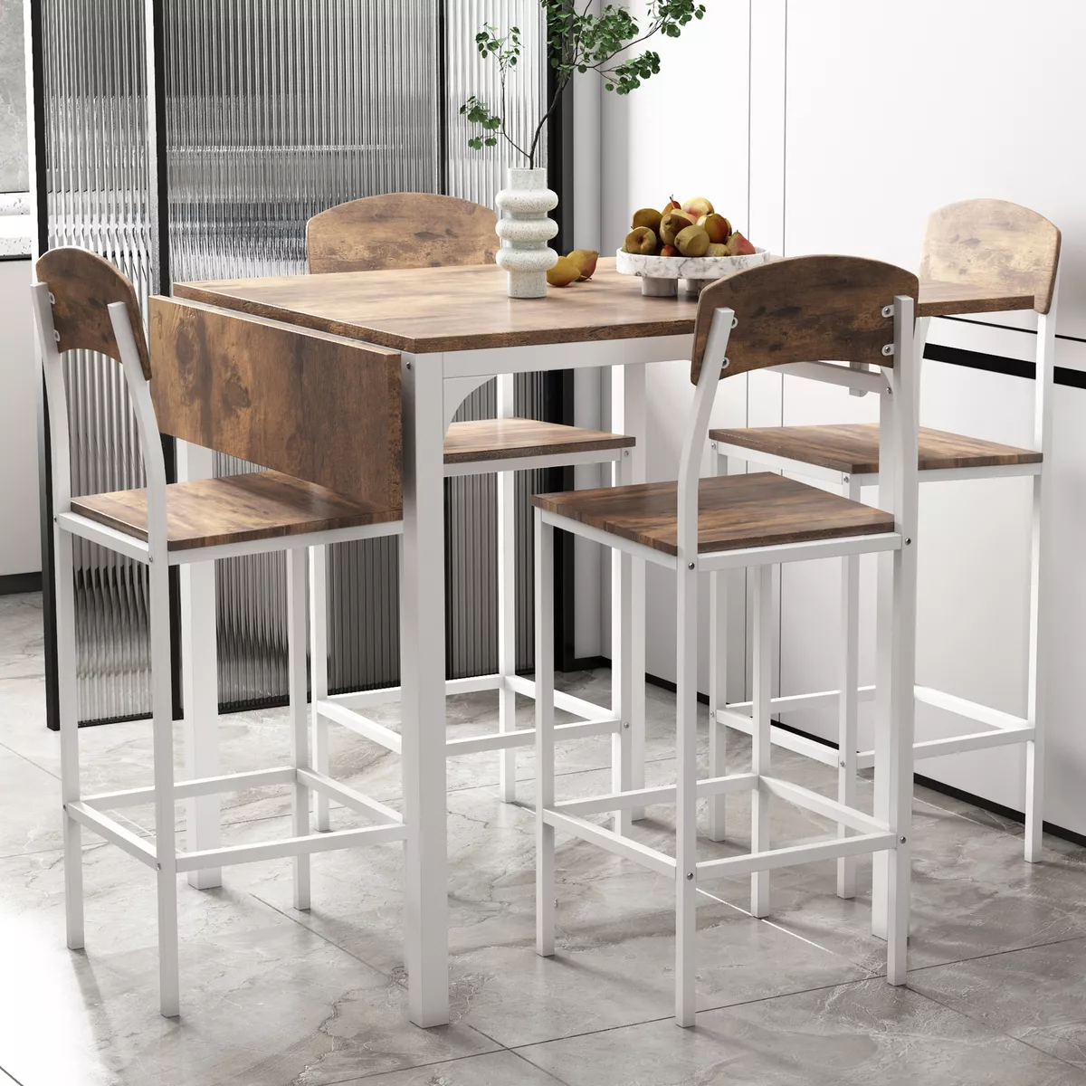 5 Piece Table Set Dining Table Kitchen 4 Chairs Counter Height Pub
