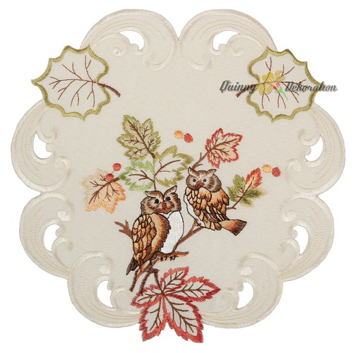 Owl Tablecloth Table runner Doily Cushion cover Linen-look Cream Autumn Fall - Picture 3 of 16