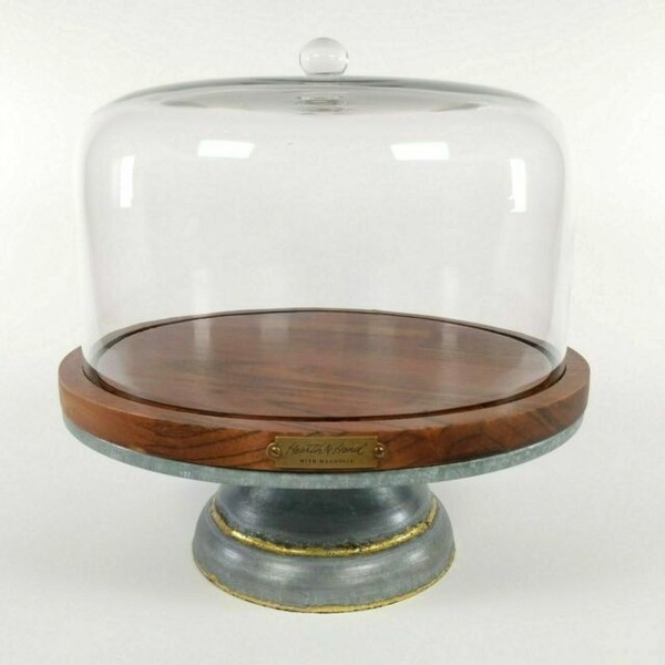 Hearth & Hand with Magnolia Wood and Metal Covered Cake Stand for sale