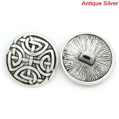 10 runde antike silberfarbene Metallschaftknöpfe mit keltischem Knoten Design 17 mm