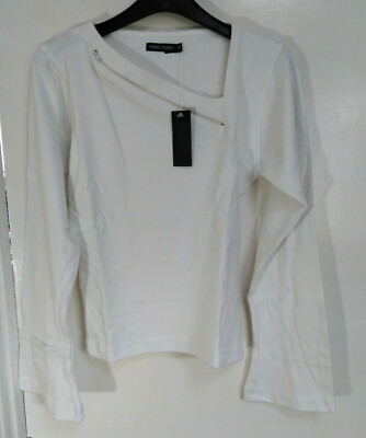 NWT Punky Babe top cotton White long sleeves Zip design 1x pocket  S 