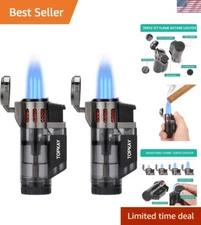 Cigar Torch Lighter Set - Triple Jet Flame Design, Windproof, 2 Pack Gift Box