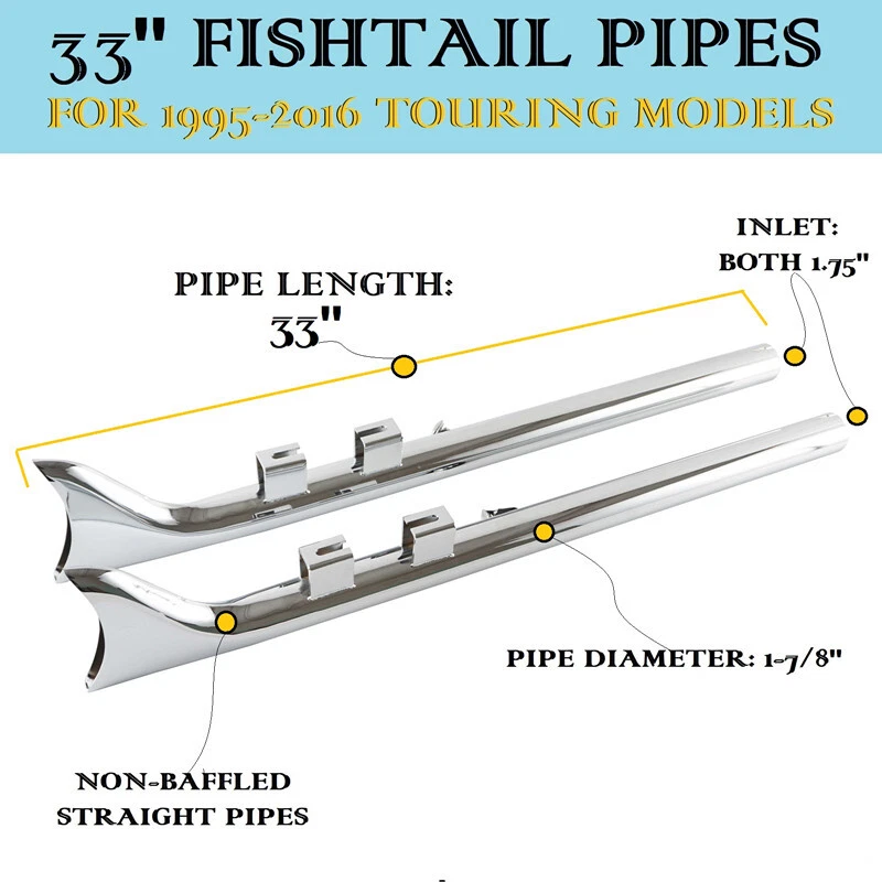 "Tubo de escape cromado cola de pez deslizable para Harley Touring 1995-2016 Road King" Foto 4 de 4