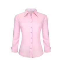 Elegant Pink Button Down Shirts Long Sleeve Regular Fit Stretch Work Blouse M