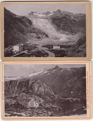 2 alte Kabinettfotos BERNER OBERLAND Grimsel Hospiz, Nägelis Grätli, Hotel( C 62