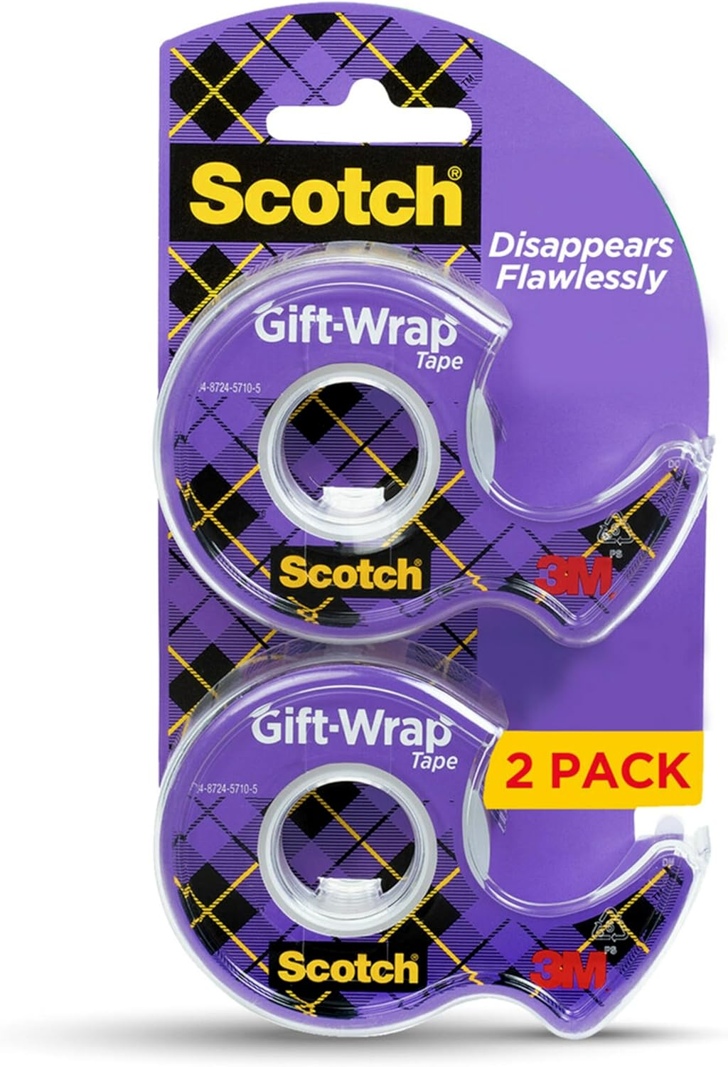 Scotch Invisible Gift Wrap Tape 0.75x600 Inch 2 Dispensers Per Pack
