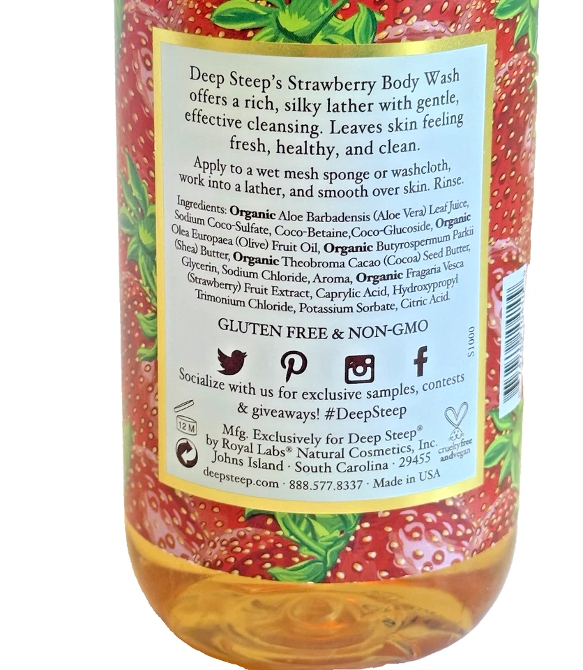 LAVADO CORPORAL DE FRESA PROFUNDO 17 fl oz limpio puro natural sin gluten sin transgénicos Foto 3 de 4